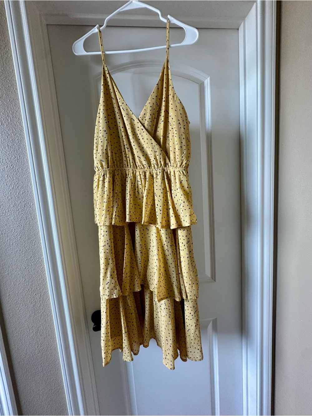 She + Sky Mustard Yellow Polka Dot Tiered Dress